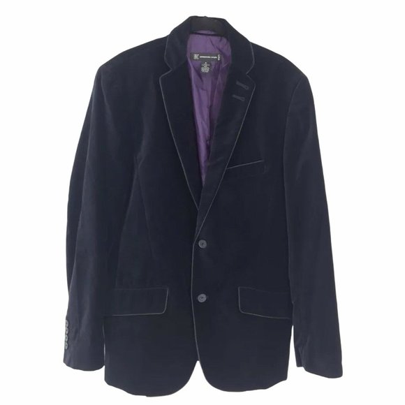 INC International Concepts Sport Coat Men Medium Navy Blue Velvet Smoking Jacket - Picture 1 of 11